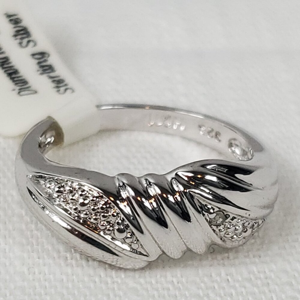 Beautiful Silver Diamond 925 Accent Ring Wedding Band HMI Sz 14mm US 7 NIB